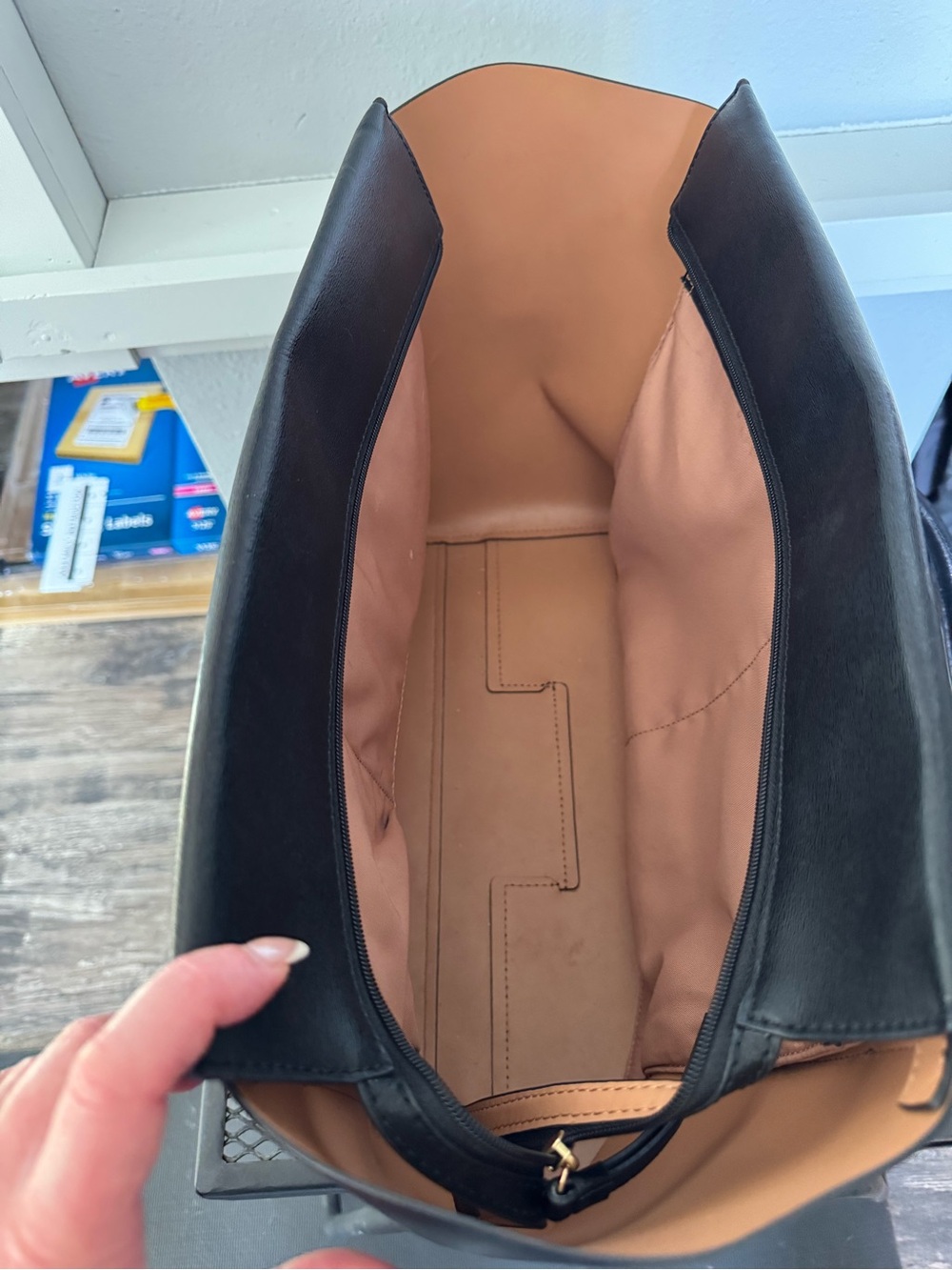 Tory Burch Black Leather Tote with Tan Interior Accents - Picture 3 of 4